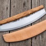 Hearthcutter Hand Forged Stainless Steel Pizza Axe | 12 Inch Handle | Olive Wood Handle with Veg Tanned Leather Blade Cover | Kitchen Housewarming and Groomsmen Gift | RK-316