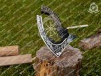 Raven Pizza Axe — Hand-Forged Stainless Steel, Olive Wood Handle, Leather Blade Cover | Engraving Available - Image 3