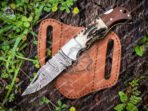 Damascus Folding Pocket Knife — Hand-Forged, 6.5″ Overall, Rosewood Handle, Leather Sheath
