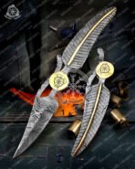 Damascus Folding Pocket Knife — Hand-Forged, 8.5" Overall, Leather Sheath | Engraving Available - Image 4