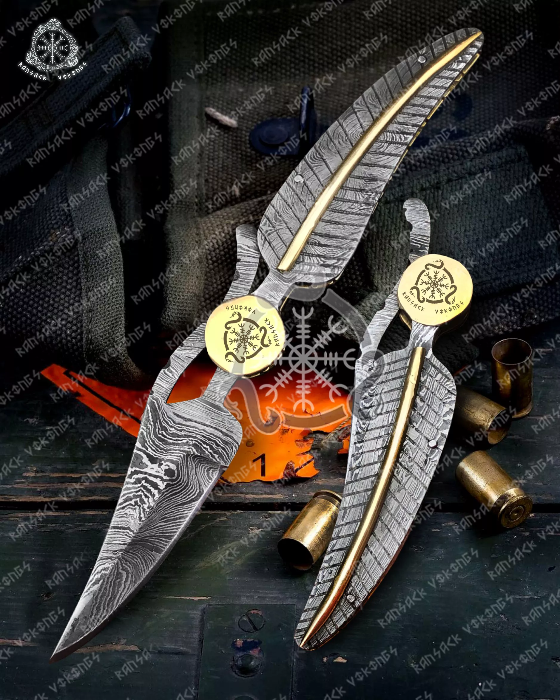 Damascus Folding Pocket Knife — Hand-Forged, 8.5″ Overall, Leather Sheath | Engraving Available - view 4