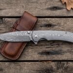 Leafcarry Hand Forged Damascus Folding Pocket Knife with Damascus Steel Handle Ready for Engraving & Cowhide Leather Sheath | Everyday Carry Collector Gift | RK-375