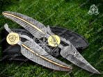 Damascus Folding Pocket Knife — Hand-Forged, 8.5" Overall, Leather Sheath | Engraving Available - Image 3