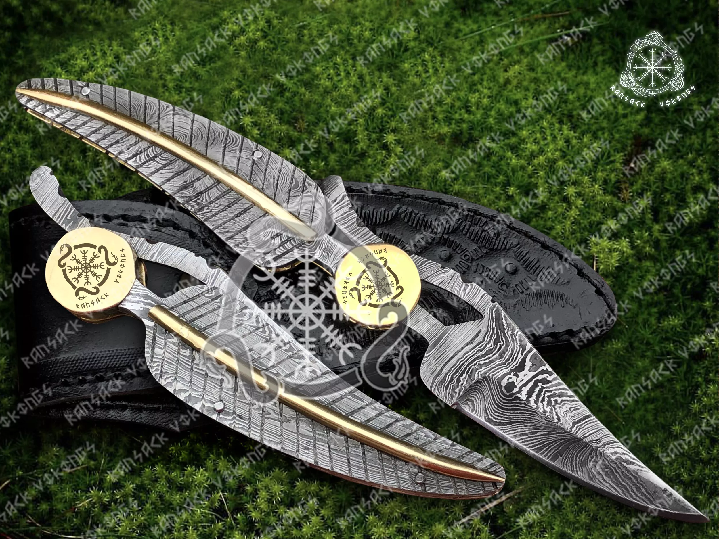 Damascus Folding Pocket Knife — Hand-Forged, 8.5″ Overall, Leather Sheath | Engraving Available - view 3