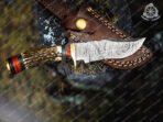 Damascus Hunting Knife — Hand-Forged, Stag Horn Handle, Leather Sheath (RK-384) - Image 2