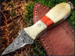 Damascus Skinner Knife — Hand-Forged, Stag Horn Handle, Leather Sheath (RK-387) - Image 3