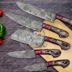 Damascus Chef Knife — Hand-Forged, Buffalo Horn Handle, Leather Sheath (RK-378)