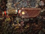 Damascus Hunting Knife — Hand-Forged, Stag Horn Handle, Leather Sheath (RK-384) - Image 4