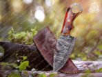 Damascus Gut Hook Hunting Knife — Hand-Forged, Stag Horn Handle, Leather Sheath - Image 3