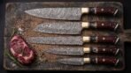Hornsmith Hand Forged Damascus Chef Knife with Buffalo Horn and Pakka Wood Handle and Brass Bolster and Mosaic Pin & Leather Sheath | Chef and Kitchen Gift | RK-378