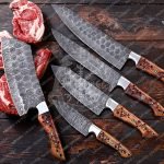 Damascus Chef Knife — Hand-Forged, Buffalo Horn Handle, Leather Sheath (RK-379)