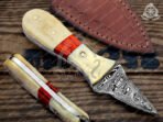 Damascus Skinner Knife — Hand-Forged, Stag Horn Handle, Leather Sheath (RK-387) - Image 2