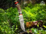 Damascus Hunting Knife — Hand-Forged, Stag Horn Handle, Leather Sheath (RK-384) - Image 3