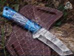 Damascus Skinner Knife — Hand-Forged, Wood Handle, Leather Sheath - Image 2