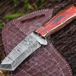 Damascus Skinner Knife — Hand-Forged, Stag Horn Handle, Leather Sheath (RK-393)