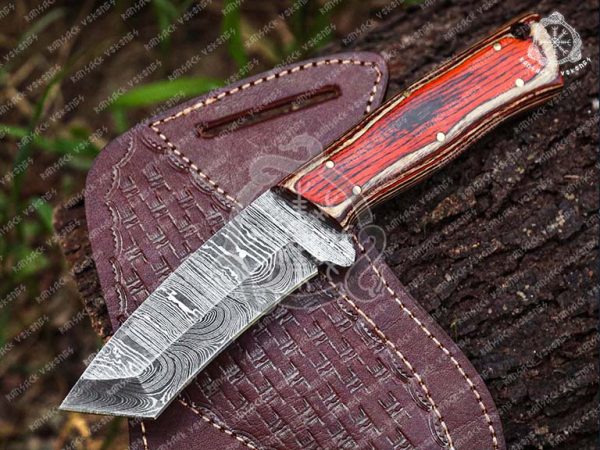 RK-393 TANTO STYLED FULL TANG EDC KNIFE DAMASCUS SKINNER KNIFE, CAMPING KNIFE, DAMASCUS STEEL KNIFE, DAMASCUS HUNTING KNIFE, EVERYDAY CARRY KNIFE, GIFT FOR HIM