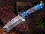Damascus Skinner Knife — Hand-Forged, Wood Handle, Leather Sheath