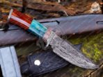 Damascus Hunting Knife — Hand-Forged, Stag Horn Handle, Leather Sheath (RK-383) - Image 3