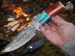 Damascus Hunting Knife — Hand-Forged, Stag Horn Handle, Leather Sheath (RK-383) - Image 4