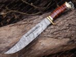 Damascus Bowie Knife, Hand-Forged, Buffalo Horn Handle, Leather Sheath - view 3