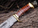 Damascus Bowie Knife, Hand-Forged, Buffalo Horn Handle, Leather Sheath - view 4
