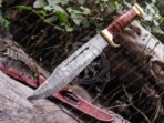 Damascus Bowie Knife, Hand-Forged, Buffalo Horn Handle, Leather Sheath - view 6