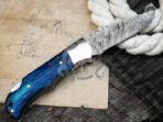 Damascus Folding Pocket Knife, Hand-Forged, 6.5″ Overall, Hardwood Handle, Leather Sheath - view 4