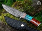 Damascus Hunting Knife — Hand-Forged, Stag Horn Handle, Leather Sheath (RK-383) - Image 2