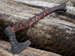 Norse Viking Bearded Axe, Hand-Forged High-Carbon Steel, 17″ Overall, Rosewood Handle