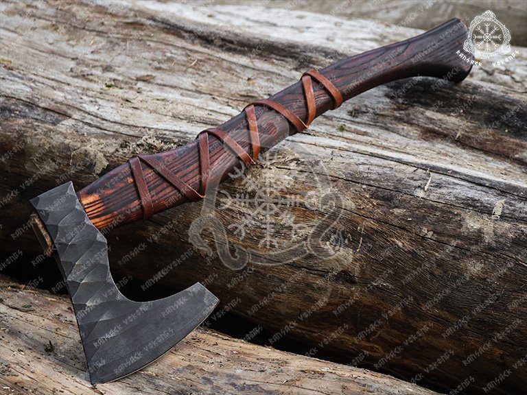 Norse Viking Bearded Axe, Hand-Forged High-Carbon Steel, 17″ Overall, Rosewood Handle