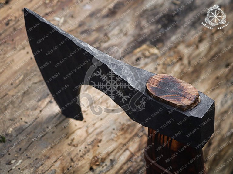 Norse Viking Bearded Axe, Hand-Forged High-Carbon Steel, 17″ Overall, Rosewood Handle - view 2