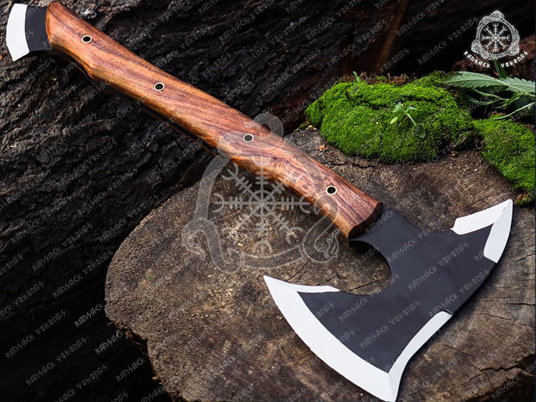 Ragnar Lothbrok Viking Bearded Axe, Hand-Forged High-Carbon Steel, 19″ Overall, Rosewood Handle - view 2