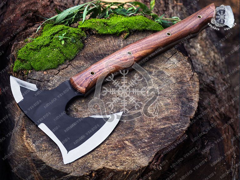 Ragnar Lothbrok Viking Bearded Axe, Hand-Forged High-Carbon Steel, 19″ Overall, Rosewood Handle