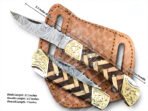 Damascus Folding Pocket Knife — Hand-Forged, Wood Handle, Leather Sheath - view 6