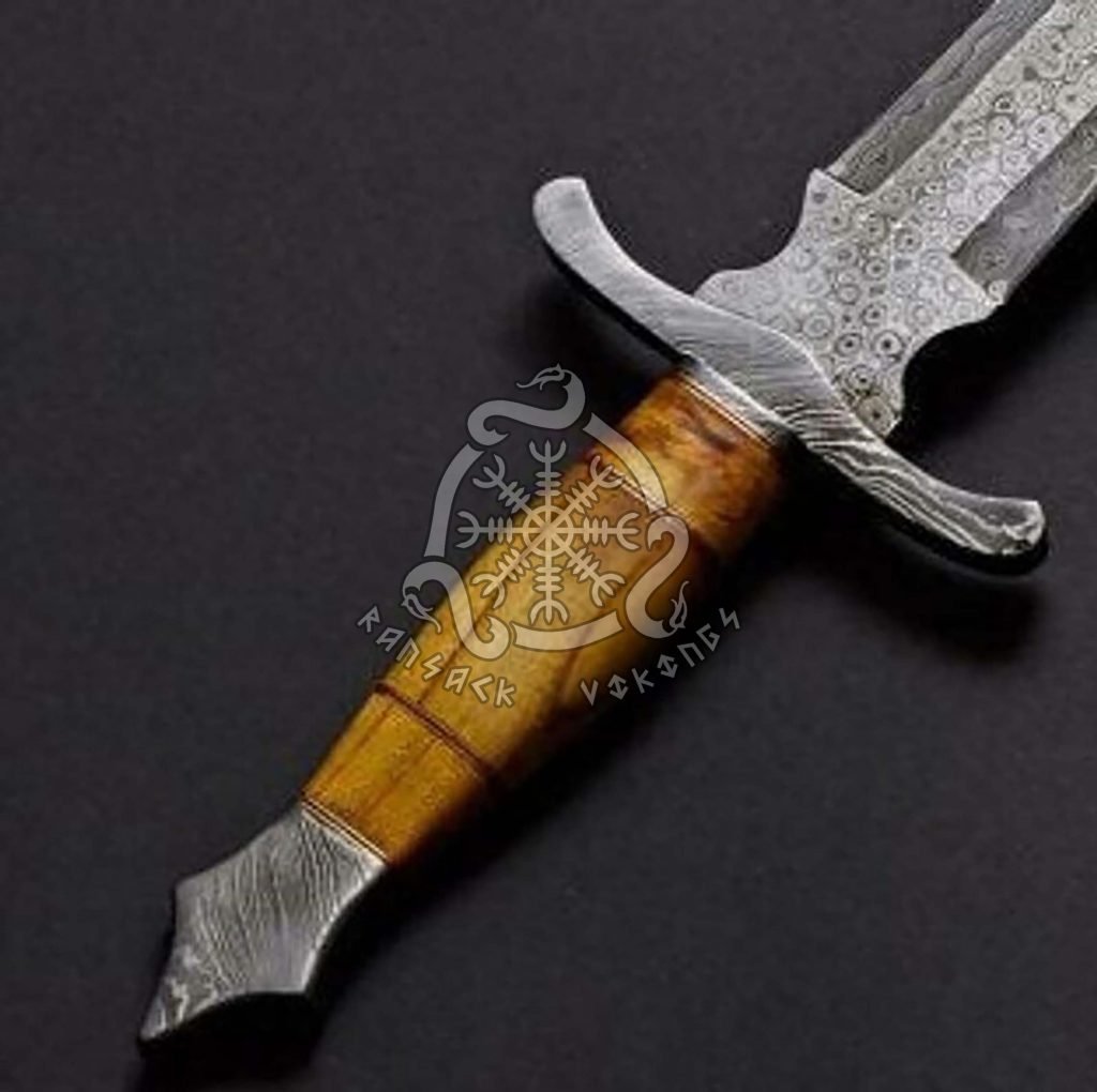 Longsword, Hand-Forged Damascus, 25″ Overall, Olive Wood Handle, Sheath Included - view 3