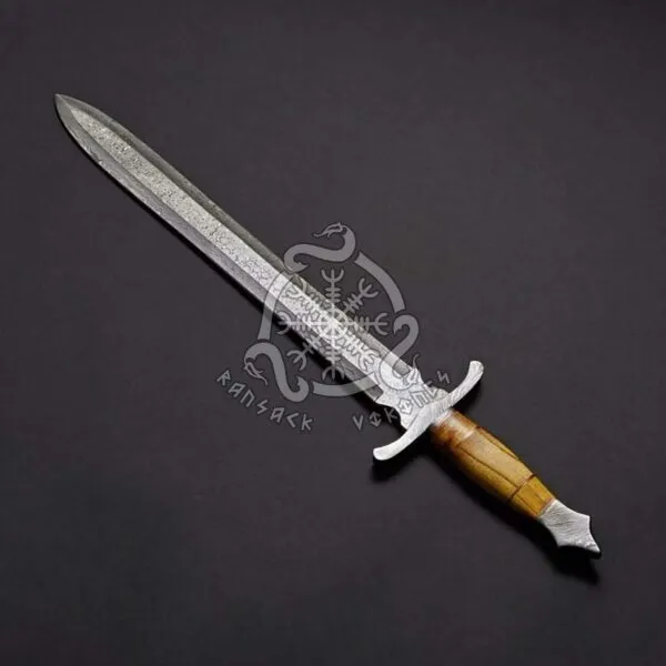 Longsword — Hand-Forged Damascus, 25″ Overall, Olive Wood Handle, Sheath Included - view 2