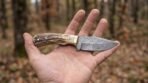 Ramcrest Hand Forged Damascus Skinner Knife with Ram Horn Handle & Leather Sheath | Compact Hunting and Collector Gift | RK-408 - Image 2
