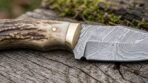 Ramcrest Hand Forged Damascus Skinner Knife with Ram Horn Handle & Leather Sheath | Compact Hunting and Collector Gift | RK-408 - Image 3