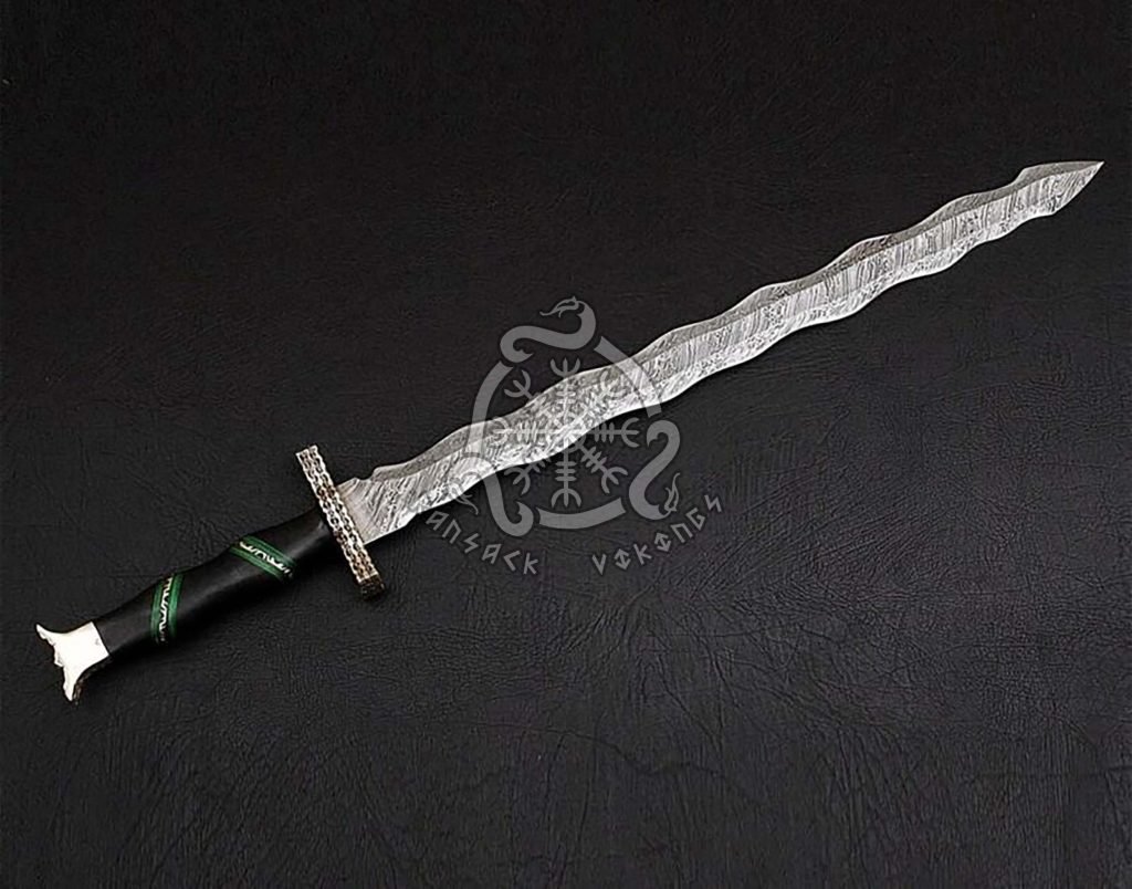 Sword, Hand-Forged Damascus, Olive Wood Handle, Sheath Included - view 3