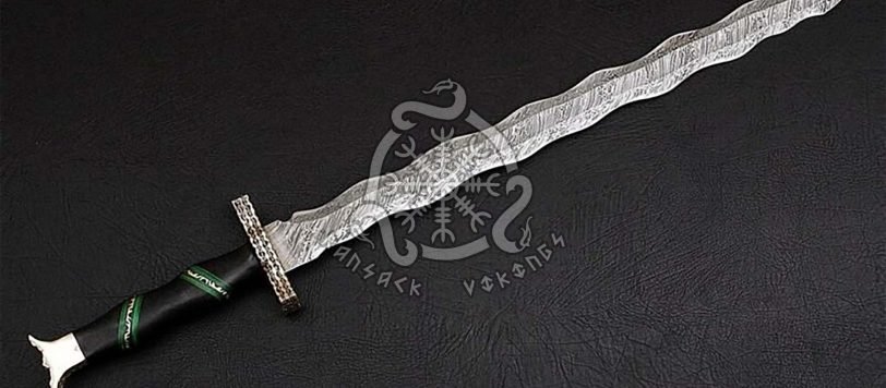 Sword, Hand-Forged Damascus, Olive Wood Handle, Sheath Included - view 3
