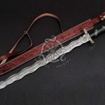 Sword — Hand-Forged Damascus, Olive Wood Handle, Sheath Included