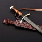 Longsword — Hand-Forged Damascus, 37" Overall, Olive Wood Handle, Sheath Included - Image 4