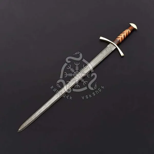 Longsword — Hand-Forged Damascus, 37″ Overall, Olive Wood Handle, Sheath Included - view 2