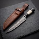 Riverstag Hand Forged Damascus Fish Fillet Knife with Stag Horn Handle and Bone and Acrylic & Leather Sheath | Fishing and Anglers Gift | RK-421