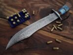 Damascus Bowie Knife — Hand-Forged, 17" Overall, Rosewood Handle, Leather Sheath | Engraving Available (RK-486) - Image 2