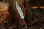 Damascus Bowie Knife — Hand-Forged, Wood Handle, Leather Sheath (RK-492) - Image 4
