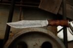 Damascus Bowie Knife — Hand-Forged, Wood Handle, Leather Sheath (RK-492) - Image 3
