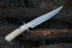 Damascus Bowie Knife — Hand-Forged, Camel Bone Handle, Leather Sheath (RK-489) - Image 2