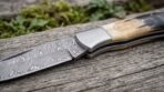 Bullhorn Hand Forged Damascus Folding Pocket Knife with Camel Bone and Bull Horn Handle & Cowhide Leather Sheath | Everyday Carry Collector Gift | RK-426 - Image 3