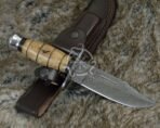 Damascus Camp Knife — Hand-Forged, Stag Horn Handle, Leather Sheath (RK-494) - Image 2
